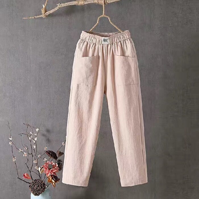 Julie | Casual Cotton Linen Trousers with Elasticated Waist