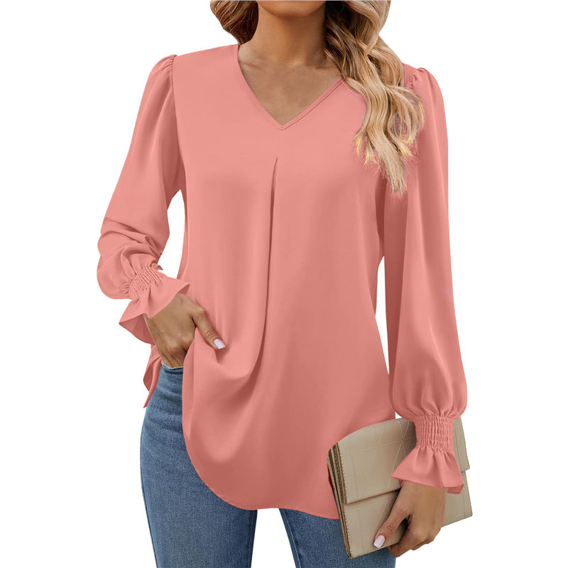 Isaline | Pleated V-Neck Blouse