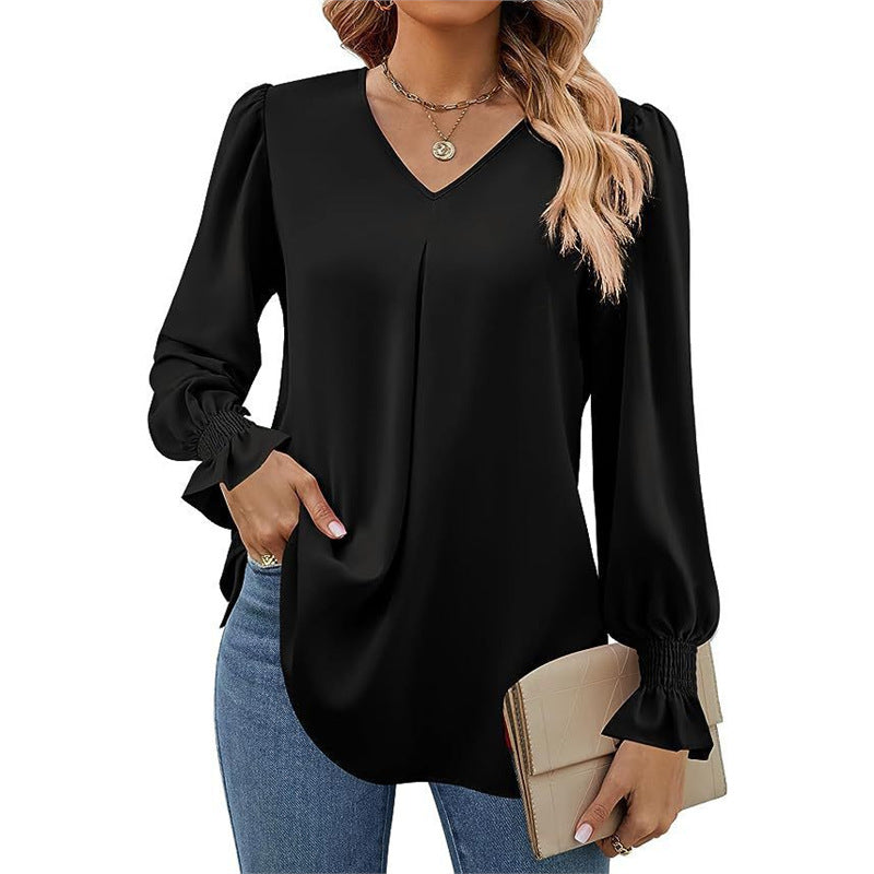 Isaline | Pleated V-Neck Blouse