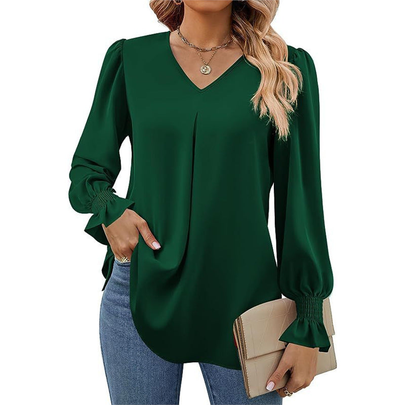 Isaline | Pleated V-Neck Blouse