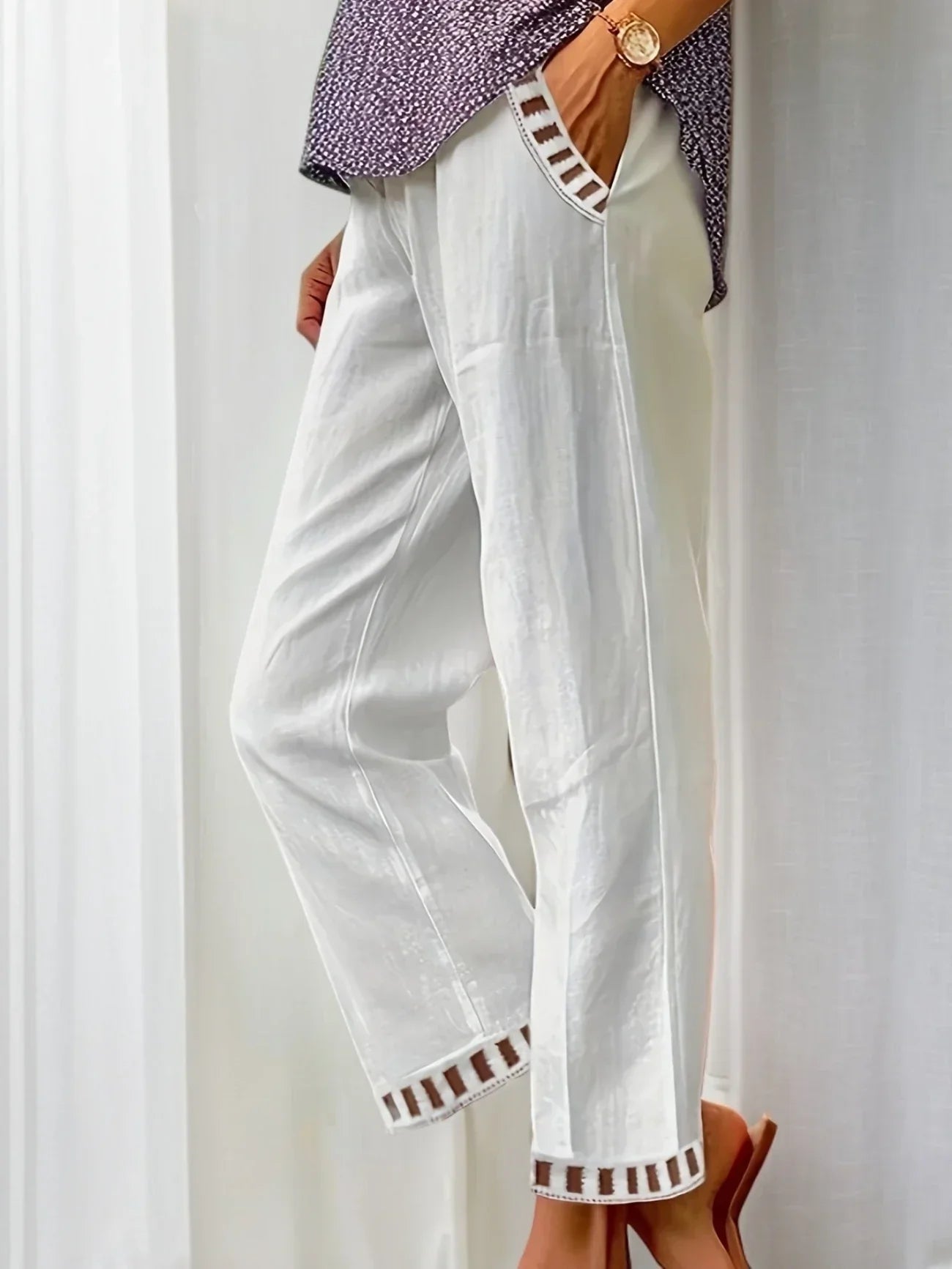 Tracey | Contrast Trim Cropped Pants