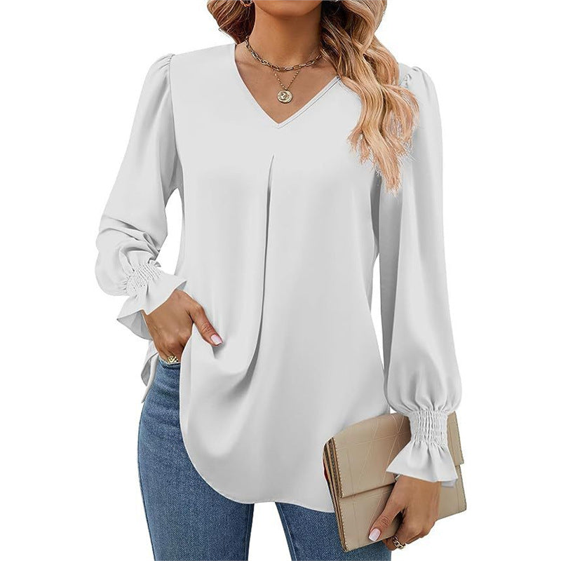 Isaline | Pleated V-Neck Blouse